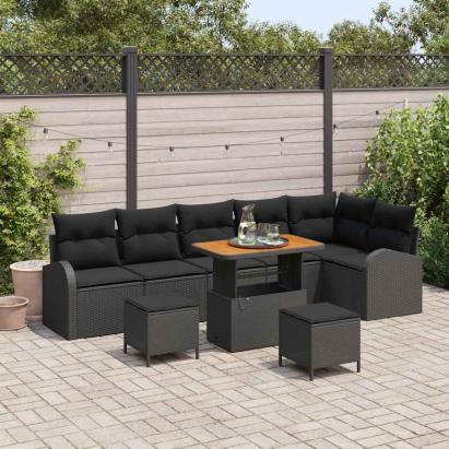 Set de canapele pentru grădină cu pernă cu pernă 9 pcs Negru GartenMobel Dekor