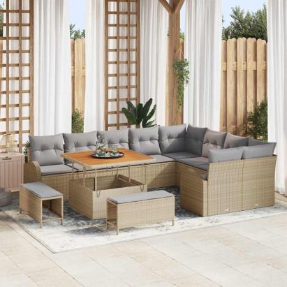 Set de canapele pentru grădină 12 pcs Beige și gri deschis GartenMobel Dekor