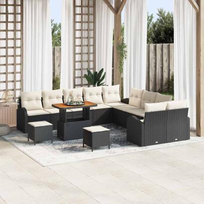 Set de canapele pentru grădină cu pernă 13 pcs Negru și Crem GartenMobel Dekor