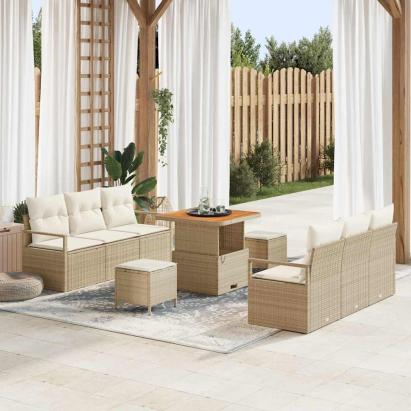 Set de canapele pentru grădină 9 pcs Bej Rattan poli GartenMobel Dekor