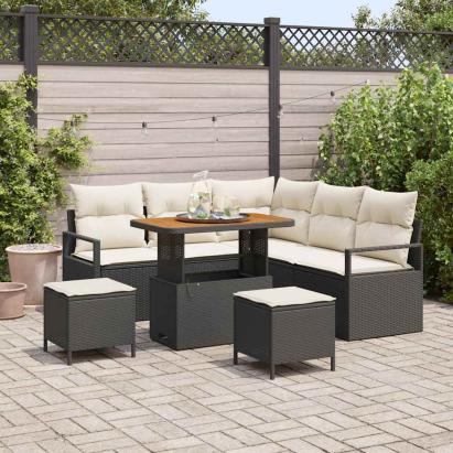 Set de canapele pentru grădină cu pernă 8 pcs Negru și Crem GartenMobel Dekor