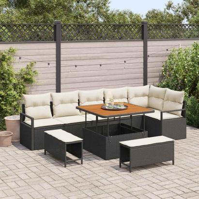 Set de canapele pentru grădină cu pernă 9 pcs Negru și Crem GartenMobel Dekor