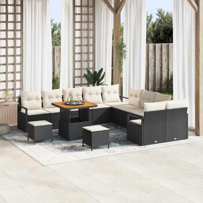 Set de canapele pentru grădină cu pernă 13 pcs Negru și Crem GartenMobel Dekor