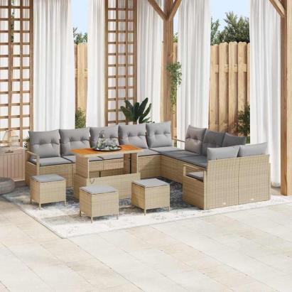 Set de canapele pentru grădină 14 pcs Beige și gri deschis GartenMobel Dekor