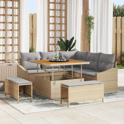 Set de canapele pentru grădină cu pernă 8 pcs Bej Rattan poli GartenMobel Dekor