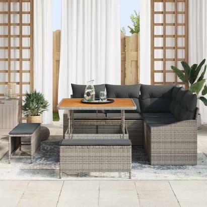 Set de canapele pentru grădină cu pernă 8 pcs Gri Rattan poli GartenMobel Dekor