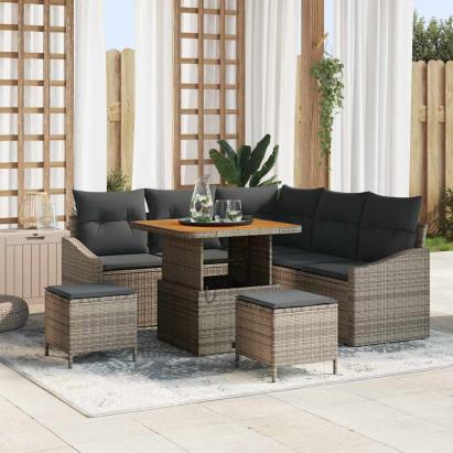 Set de canapele pentru grădină cu pernă 8 pcs Gri Rattan poli GartenMobel Dekor