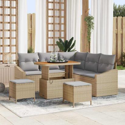 Set de canapele pentru grădină cu pernă 8 pcs Bej Rattan poli GartenMobel Dekor