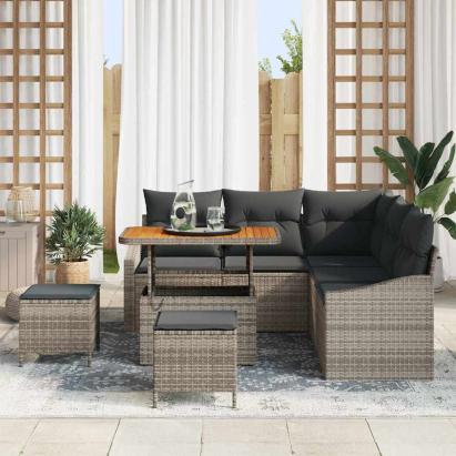 Set de canapele pentru grădină cu pernă 8 pcs Gri Rattan poli GartenMobel Dekor