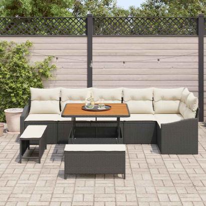 Set de canapele pentru grădină cu pernă 9 pcs Negru Rattan poli GartenMobel Dekor
