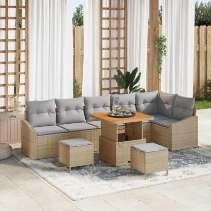 Set de canapele pentru grădină cu pernă 9 pcs Bej Rattan poli GartenMobel Dekor