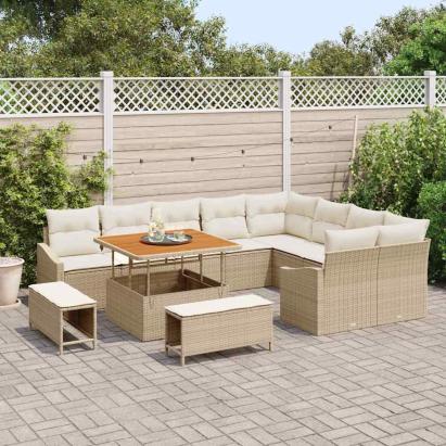 Set de canapele pentru grădină cu pernă 12 pcs Bej Rattan poli GartenMobel Dekor