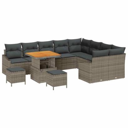 Set de canapele pentru grădină cu pernă 12 pcs Gri Rattan poli GartenMobel Dekor