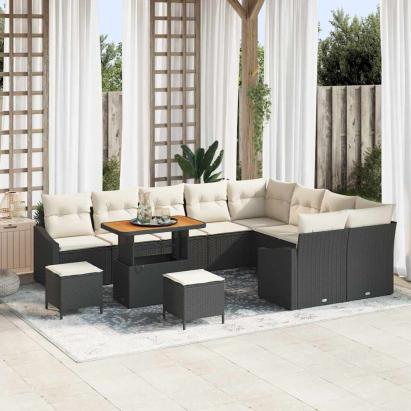 Set de canapele pentru grădină 12 pcs Negru Rattan poli GartenMobel Dekor