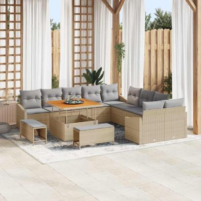 Set de canapele pentru grădină cu pernă 13 pcs Bej Rattan poli GartenMobel Dekor
