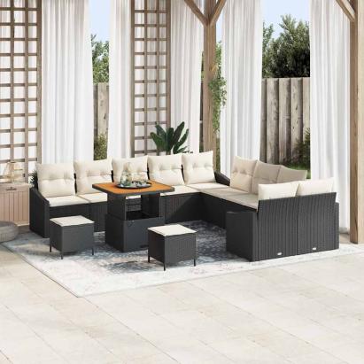 Set de canapele pentru grădină 13 pcs Negru Rattan poli GartenMobel Dekor
