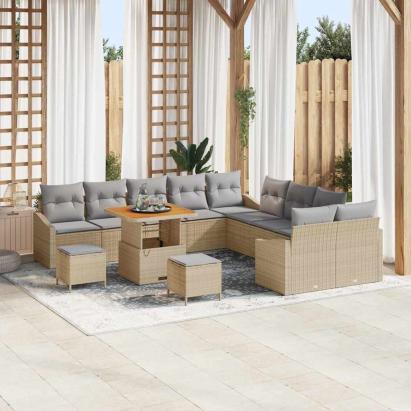 Set de canapele pentru grădină cu pernă 13 pcs Bej Rattan poli GartenMobel Dekor