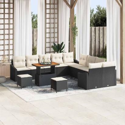 Set de canapele pentru grădină 13 pcs Negru Rattan poli GartenMobel Dekor