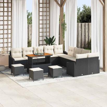 Set de canapele pentru grădină 13 pcs Negru Rattan poli GartenMobel Dekor