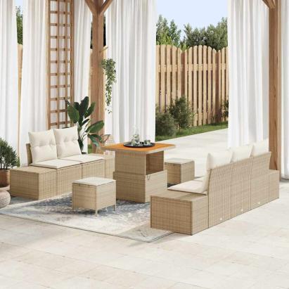 Set de canapele pentru grădină cu pernă 8 pcs Bej Rattan poli GartenMobel Dekor
