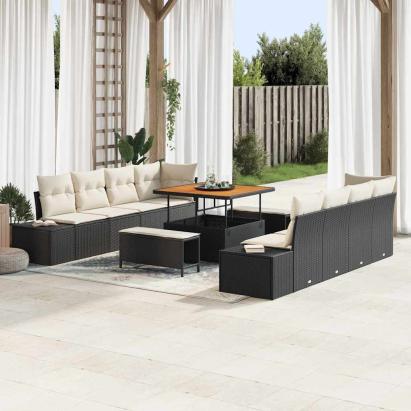 Set de canapele pentru grădină cu pernă Negru 264 x 62 x 85 cm GartenMobel Dekor