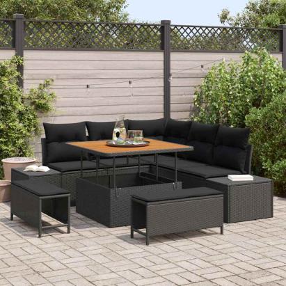 Set de canapele pentru grădină cu pernă 8 pcs Negru Rattan poli GartenMobel Dekor