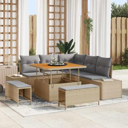 Set de canapele pentru grădină cu pernă 8 pcs Bej Rattan poli GartenMobel Dekor