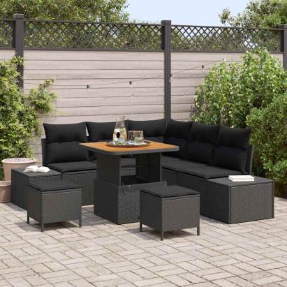 Set de canapele pentru grădină cu pernă 8 pcs Negru Rattan poli GartenMobel Dekor