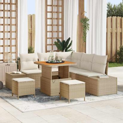 Set de canapele pentru grădină cu pernă 8 pcs Bej Rattan poli GartenMobel Dekor