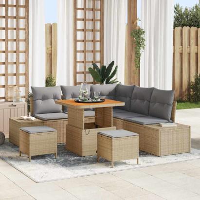 Set de canapele pentru grădină cu pernă 8 pcs Bej Rattan poli GartenMobel Dekor