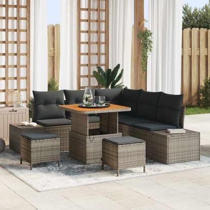 Set de canapele pentru grădină cu pernă 8 pcs Gri Rattan poli GartenMobel Dekor