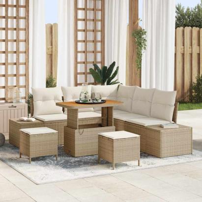 Set de canapele pentru grădină cu pernă 8 pcs Bej Rattan poli GartenMobel Dekor