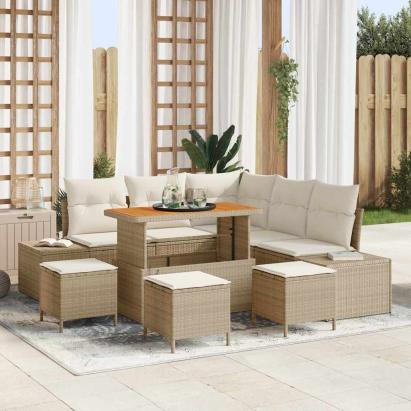 Set de canapele pentru grădină cu pernă 9 pcs Bej Rattan poli GartenMobel Dekor