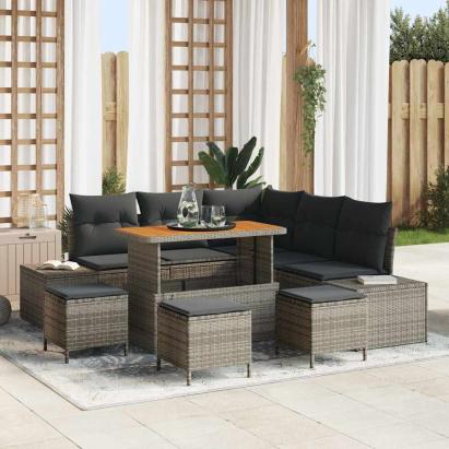 Set de canapele pentru grădină cu pernă 9 pcs Gri Rattan poli GartenMobel Dekor