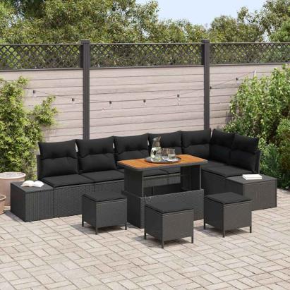 Set de canapele pentru grădină 10 pcs Negru Rattan poli GartenMobel Dekor