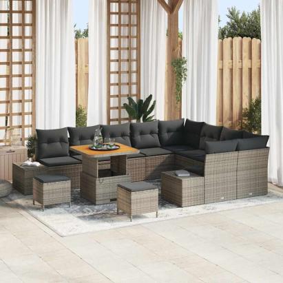 Set de canapele pentru grădină cu pernă 12 pcs Gri Rattan poli GartenMobel Dekor