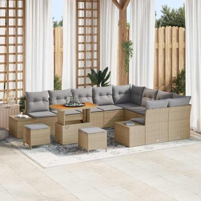 Set de canapele pentru grădină cu pernă 12 pcs Bej Rattan poli GartenMobel Dekor