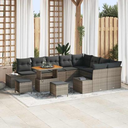 Set de canapele pentru grădină cu pernă 12 pcs Gri Rattan poli GartenMobel Dekor