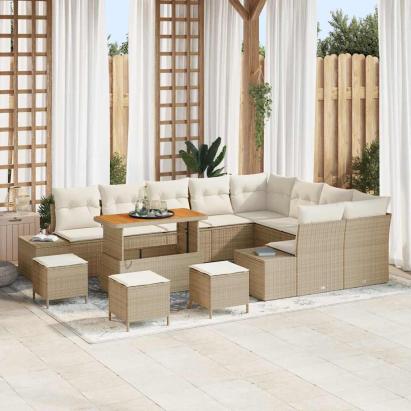 Set de canapele pentru grădină cu pernă 13 pcs Bej Rattan poli GartenMobel Dekor