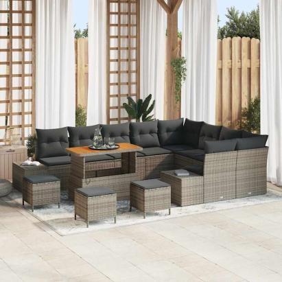 Set de canapele pentru grădină cu pernă 13 pcs Gri Rattan poli GartenMobel Dekor