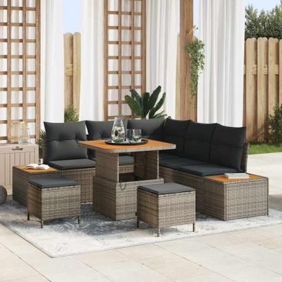 Set de canapele pentru grădină cu pernă 8 pcs Gri Rattan poli GartenMobel Dekor
