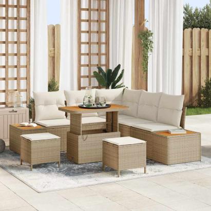 Set de canapele pentru grădină cu pernă 8 pcs Bej Rattan poli GartenMobel Dekor