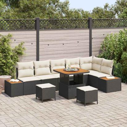 Set de canapele pentru grădină cu pernă 9 pcs Negru Rattan poli GartenMobel Dekor
