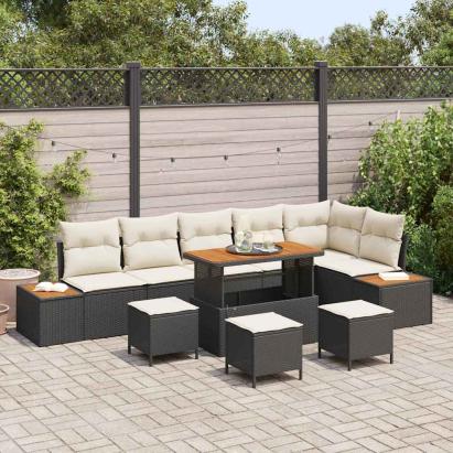 Set de canapele pentru grădină 10 pcs Negru Rattan poli GartenMobel Dekor