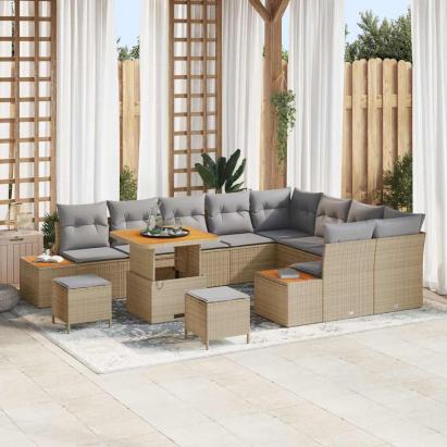 Set de canapele pentru grădină cu pernă 12 pcs Bej Rattan poli GartenMobel Dekor