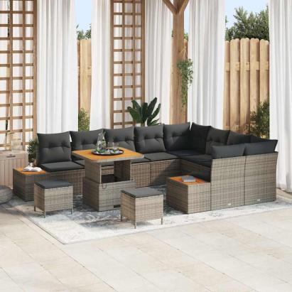 Set de canapele pentru grădină cu pernă 12 pcs Gri Rattan poli GartenMobel Dekor