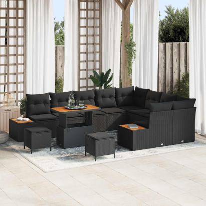 Set de canapele pentru grădină 12 pcs Negru Rattan poli GartenMobel Dekor