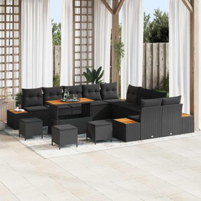 Set de canapele pentru grădină 14 pcs Negru Rattan poli GartenMobel Dekor