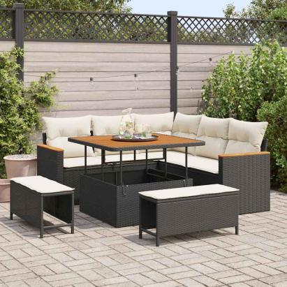 Set de canapele pentru grădină cu pernă 8 pcs Negru Rattan poli GartenMobel Dekor