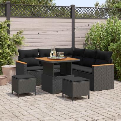 Set de canapele pentru grădină cu pernă 8 pcs Negru Rattan poli GartenMobel Dekor